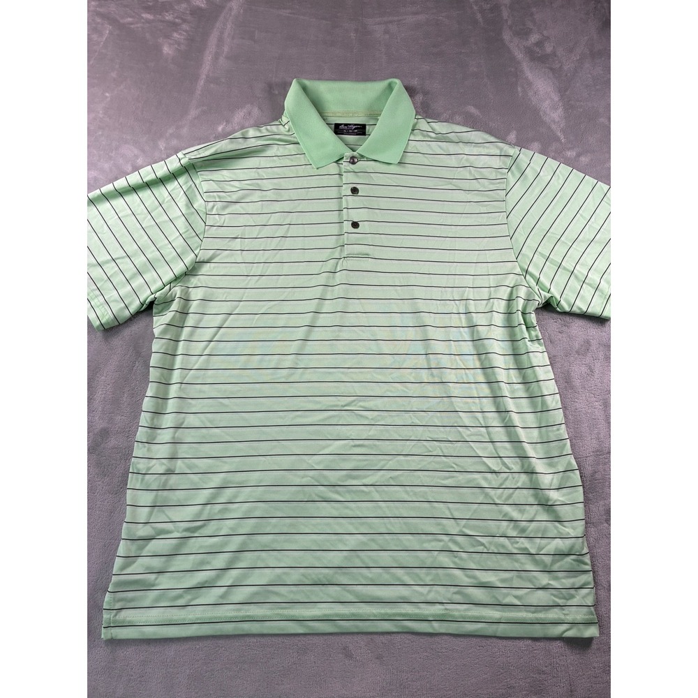 Ben Hogan Performance Mens XL Golf Polo Shirt Mint Green Striped Short Sleeve